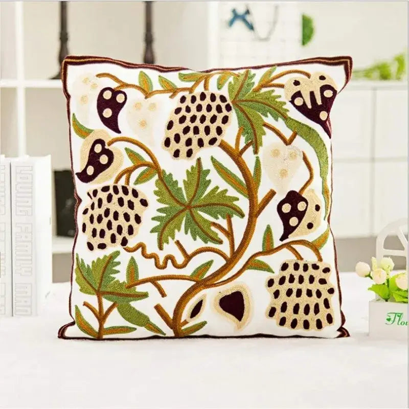 Boho farmhouse floral cream embroidered pillow covers living room