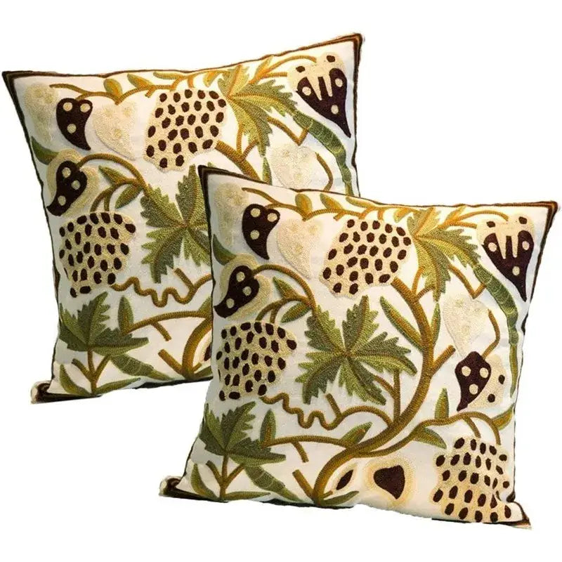 Boho farmhouse floral cream embroidered pillow covers living room