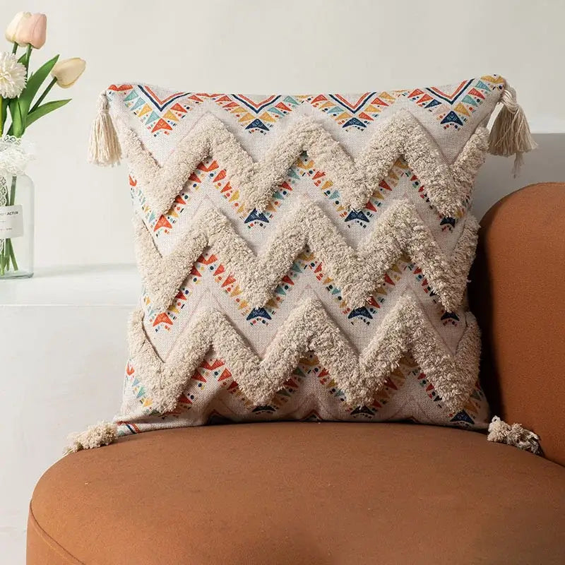 Housses de coussin bohèmes à franges jaunes et multicolores pour salon