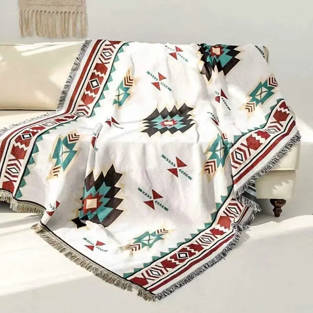 Boho geometric multi color chenille throw blanket living room cover