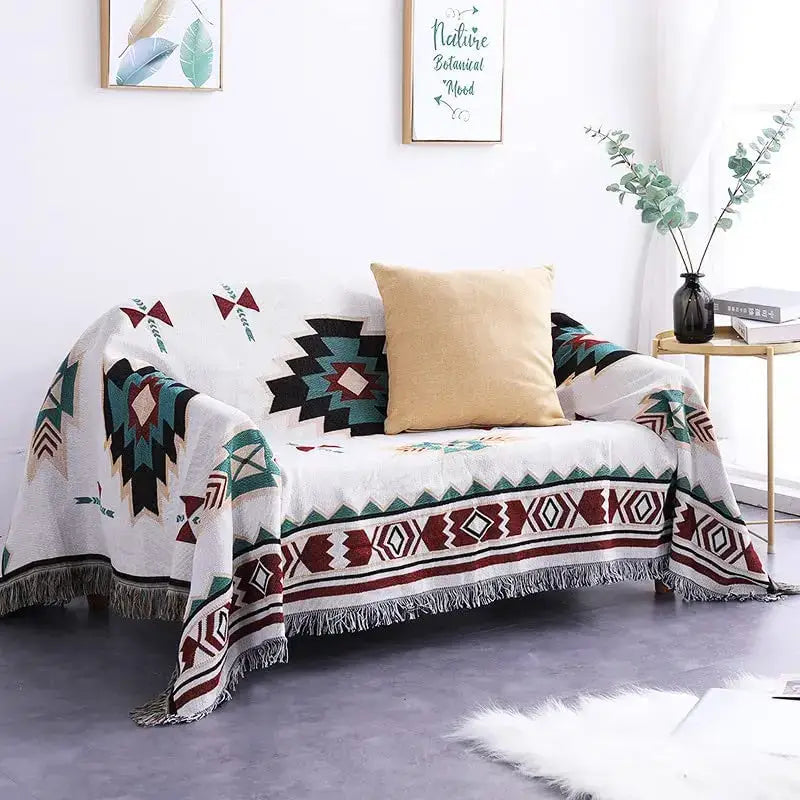 Boho geometric multi color chenille throw blanket living room cover