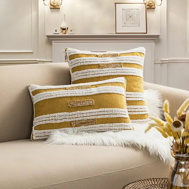 Boho geometric mustard & cream cushion cover living room decor