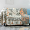 Boho geometric orange & blue cotton throw blanket living room