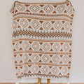 Boho geometric pattern cream & brown throw blanket bedroom tassels