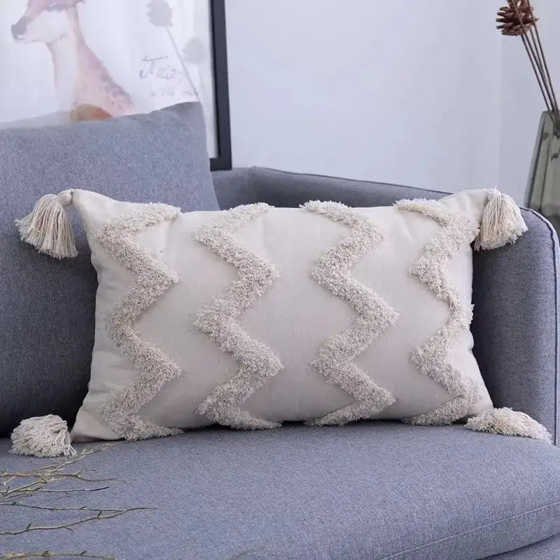 Boho geometric tufted cushion cover cream & gray living room pillow