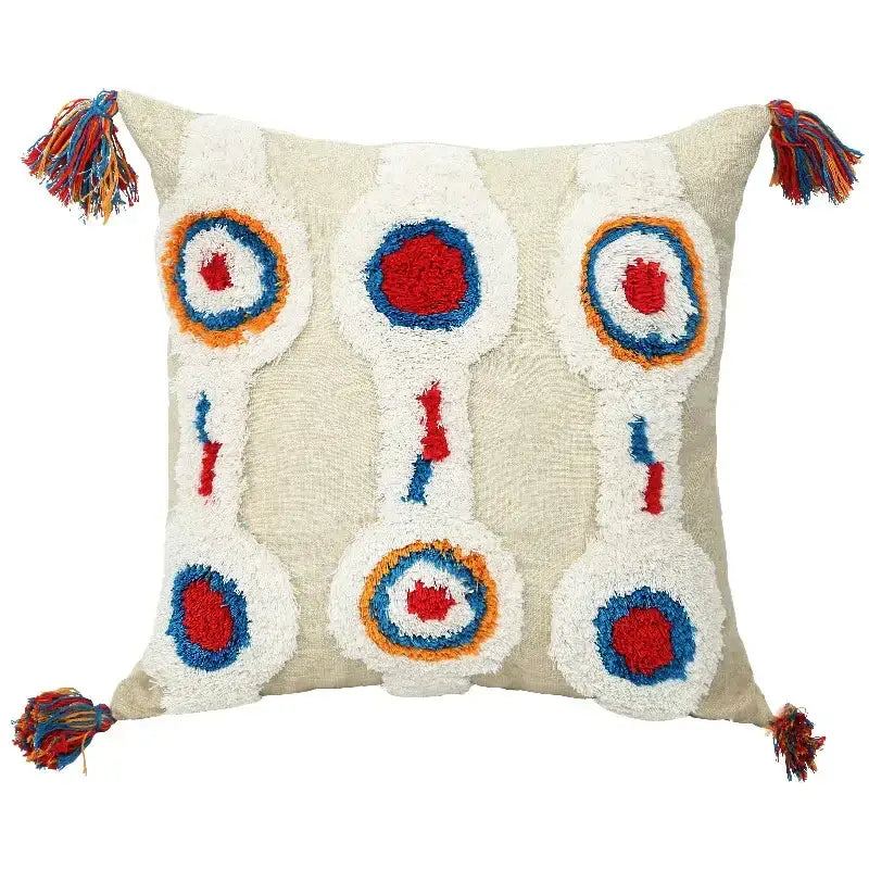 Boho geometric tufted cushion cover cream & gray living room pillow