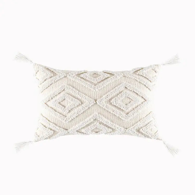 Boho geometric tufted cushion cover cream & gray living room pillow