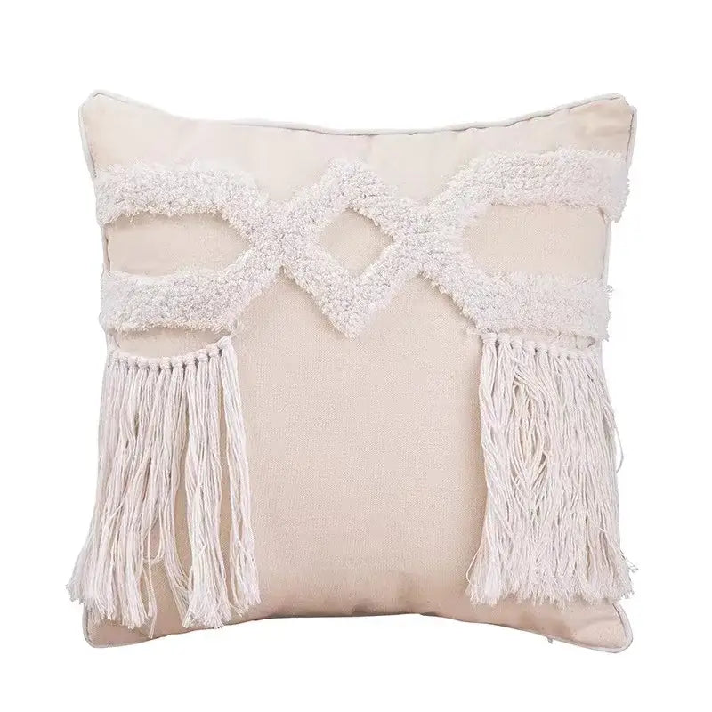 Boho geometric tufted cushion cover cream & gray living room pillow