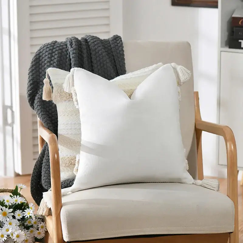 Boho geometric tufted cushion cover cream & gray living room pillow