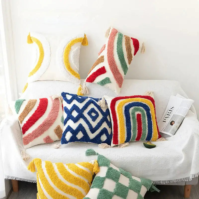 Boho geometric tufted cushion cover living room textured pillow case