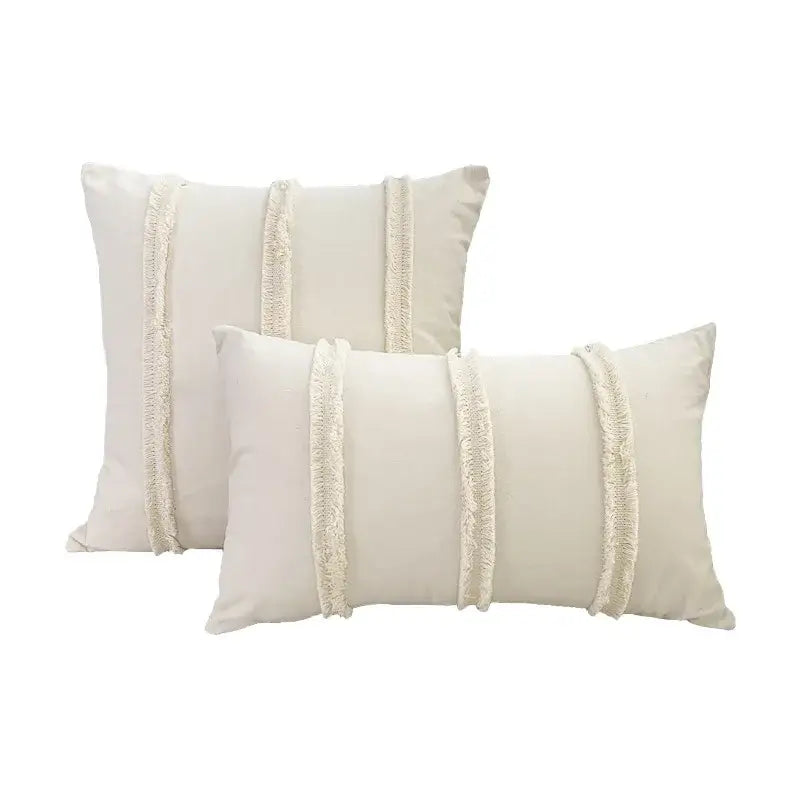 Boho geometry fringed cream cushion cover living room pillow