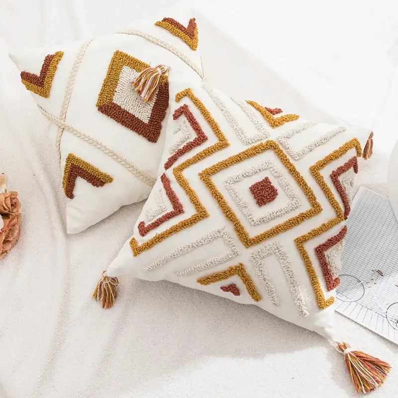 Boho loop tufted geometric pillow cover bedroom tassel cushion
