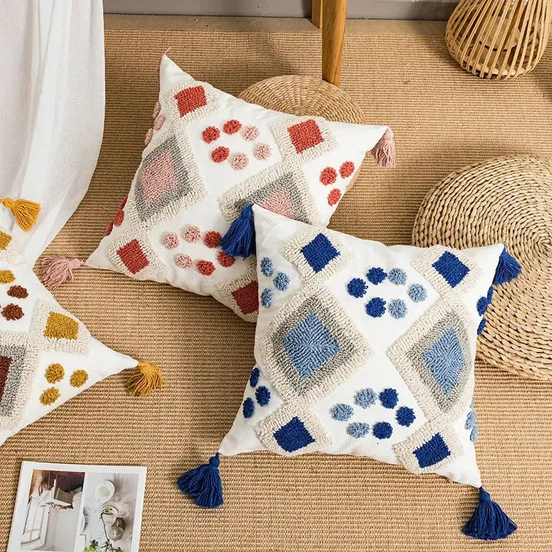 Boho loop tufted geometric pillow cover bedroom tassel cushion