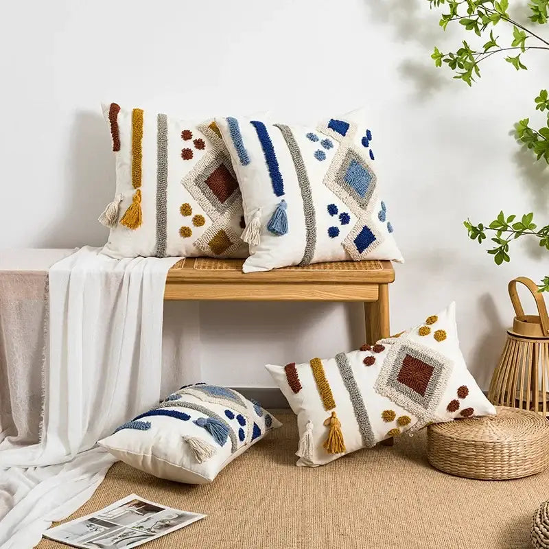 Boho loop tufted geometric pillow cover bedroom tassel cushion