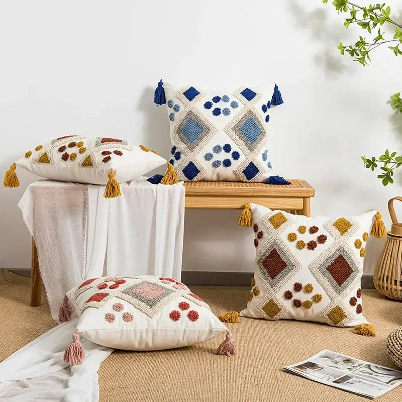 Boho loop tufted geometric pillow cover bedroom tassel cushion