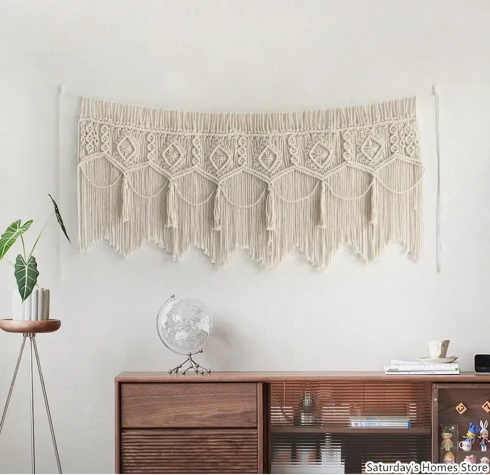Boho macrame door curtain cream cotton tapestry bedroom decor