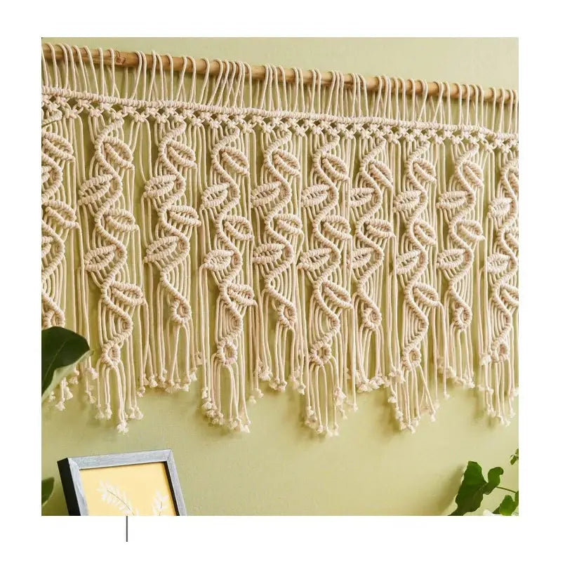 Boho macrame tapestry curtain cream leaf pattern bedroom decor