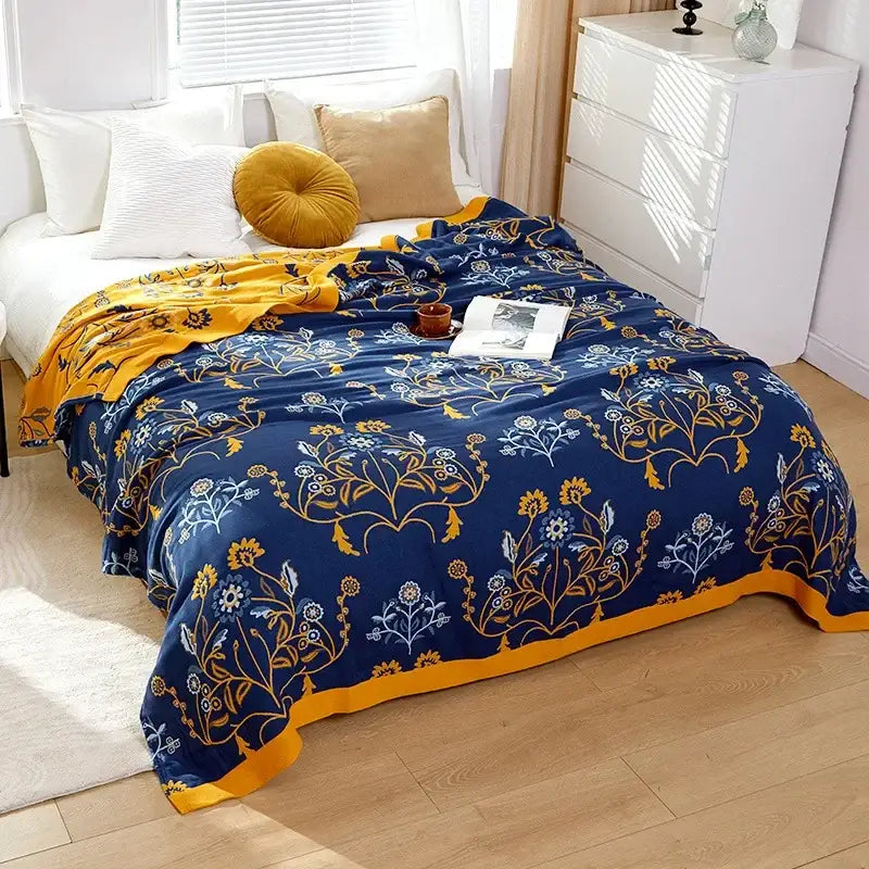 Boho mandala cotton summer blanket bedroom teal & orange throw
