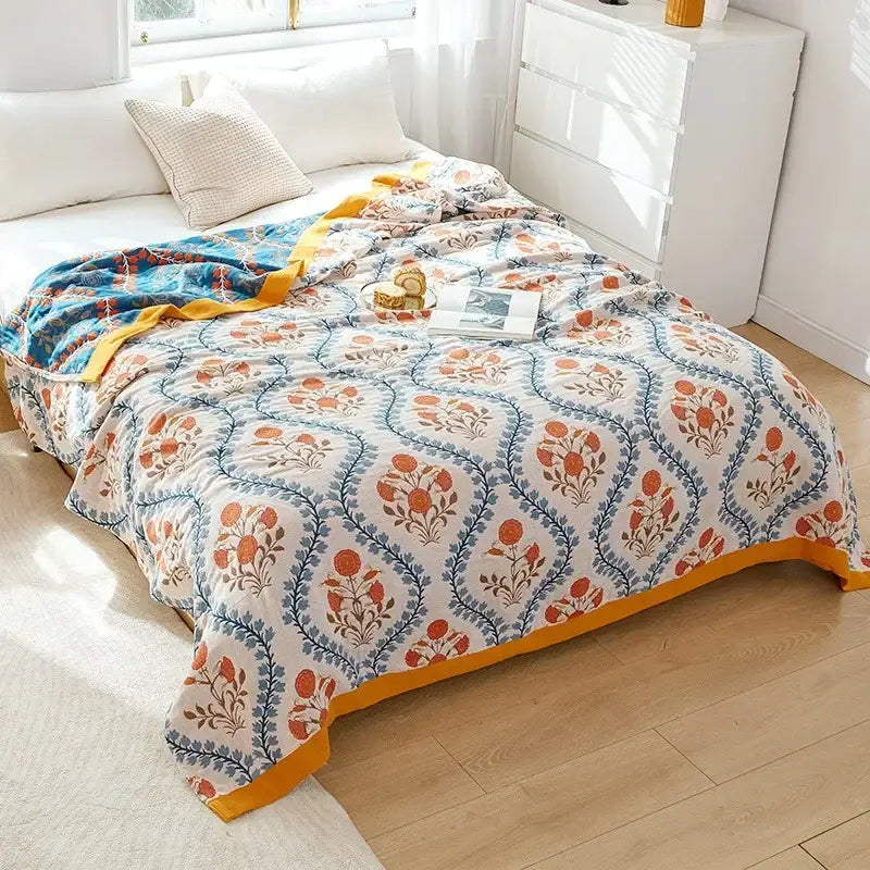 Boho mandala cotton summer blanket bedroom teal & orange throw