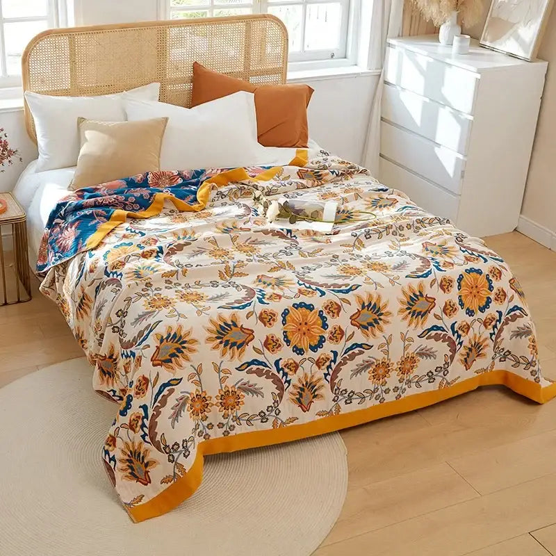 Boho mandala cotton summer blanket bedroom teal & orange throw