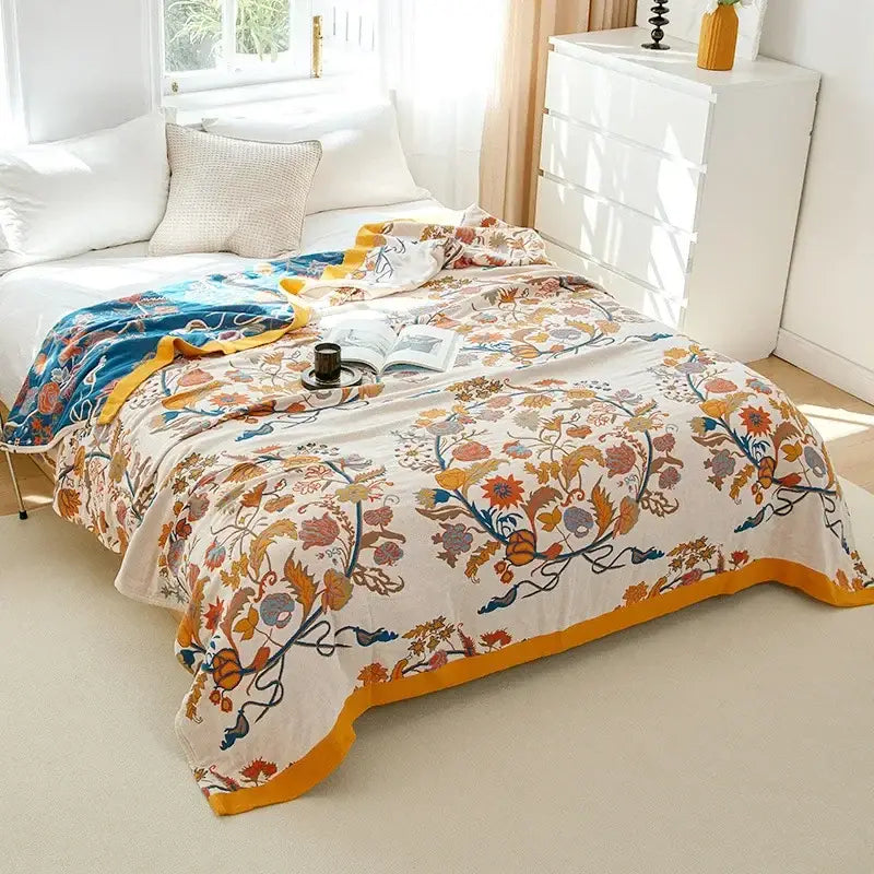Boho mandala cotton summer blanket bedroom teal & orange throw