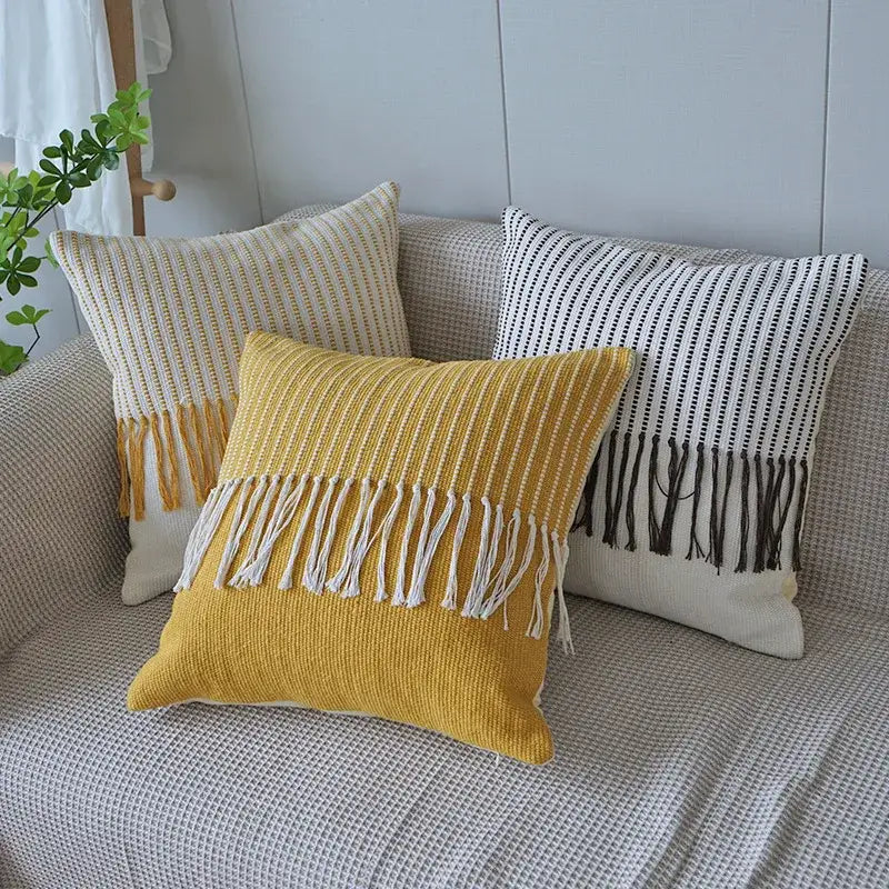 Boho moroccan fringed pillowcase set earthy tones living room decor