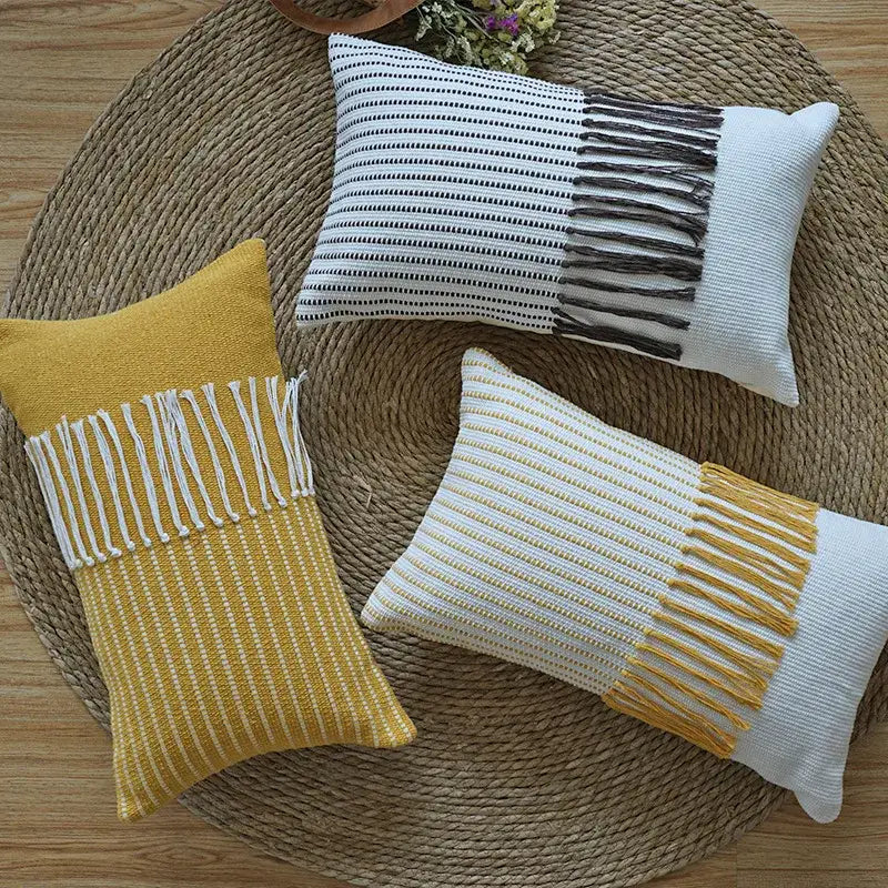 Boho moroccan fringed pillowcase set earthy tones living room decor