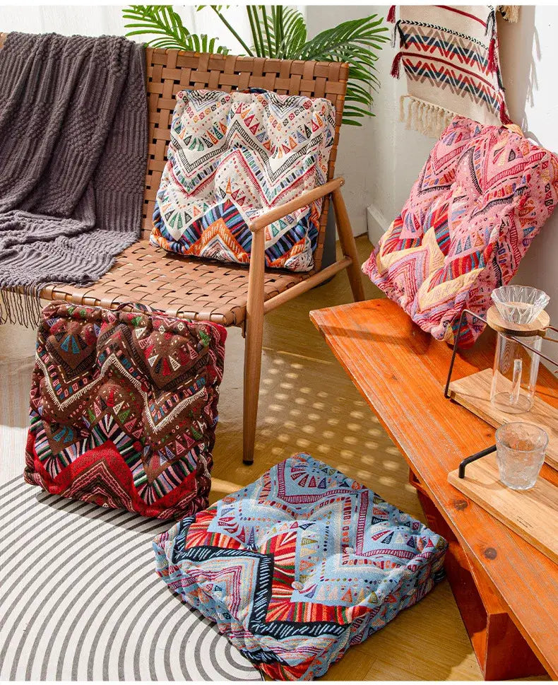 Boho multi color square floor pillows living room seating cushions