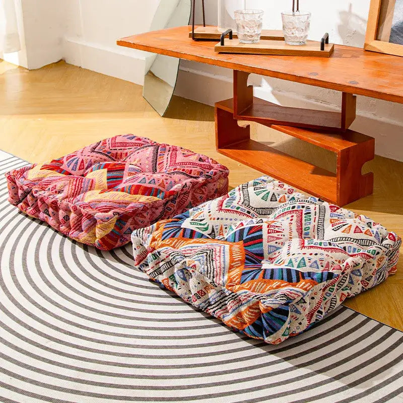 Boho multi color square floor pillows living room seating cushions