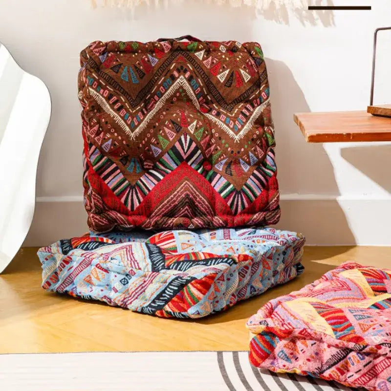 Boho multi color square floor pillows living room seating cushions