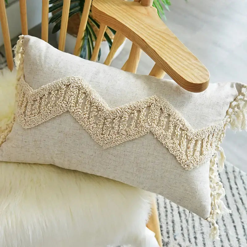 Boho nordic tassel beige cotton pillow case bedroom cushion cover