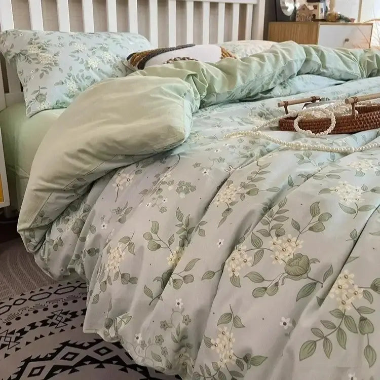 Boho pattern printed cream floral bedding set bedroom duvet cover