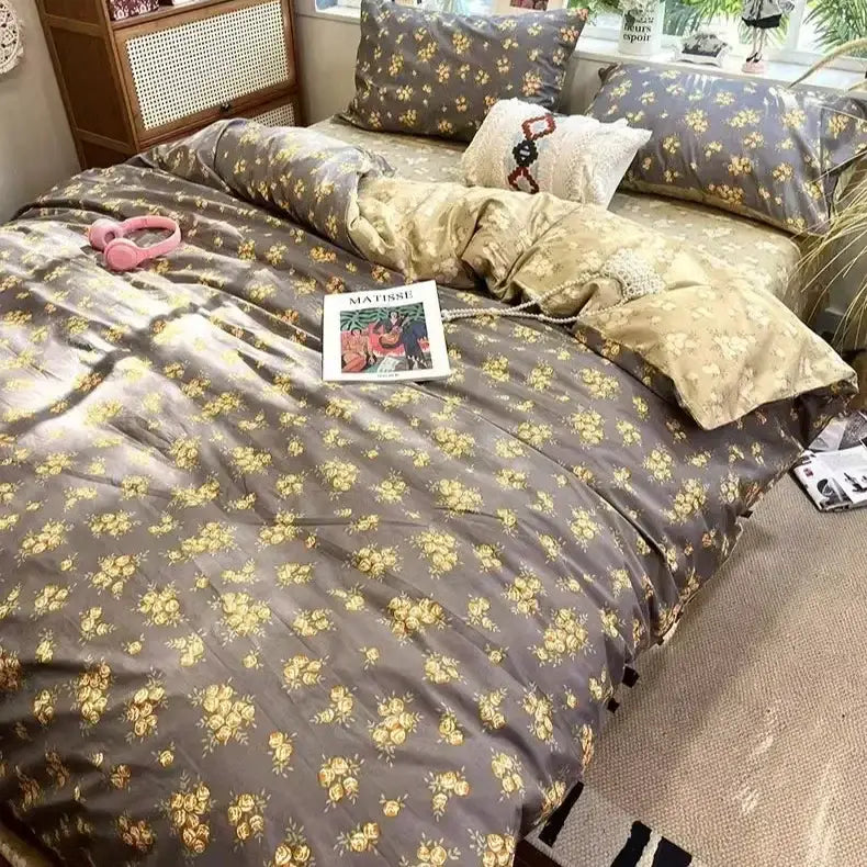 Boho pattern printed cream floral bedding set bedroom duvet cover