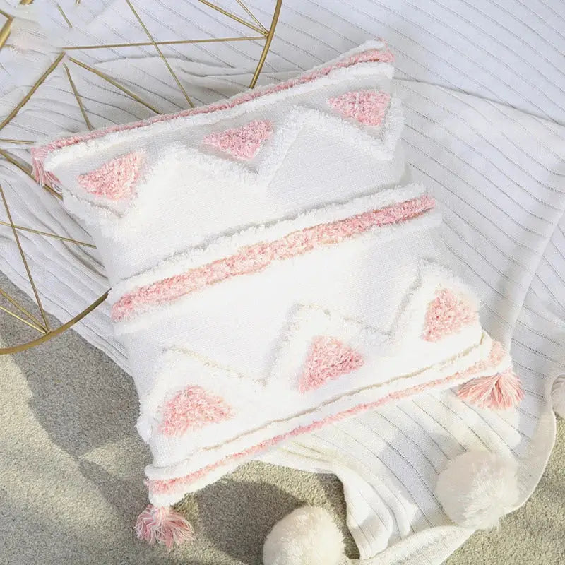Boho pink geometric tufted pillow covers pink & white bedroom decor