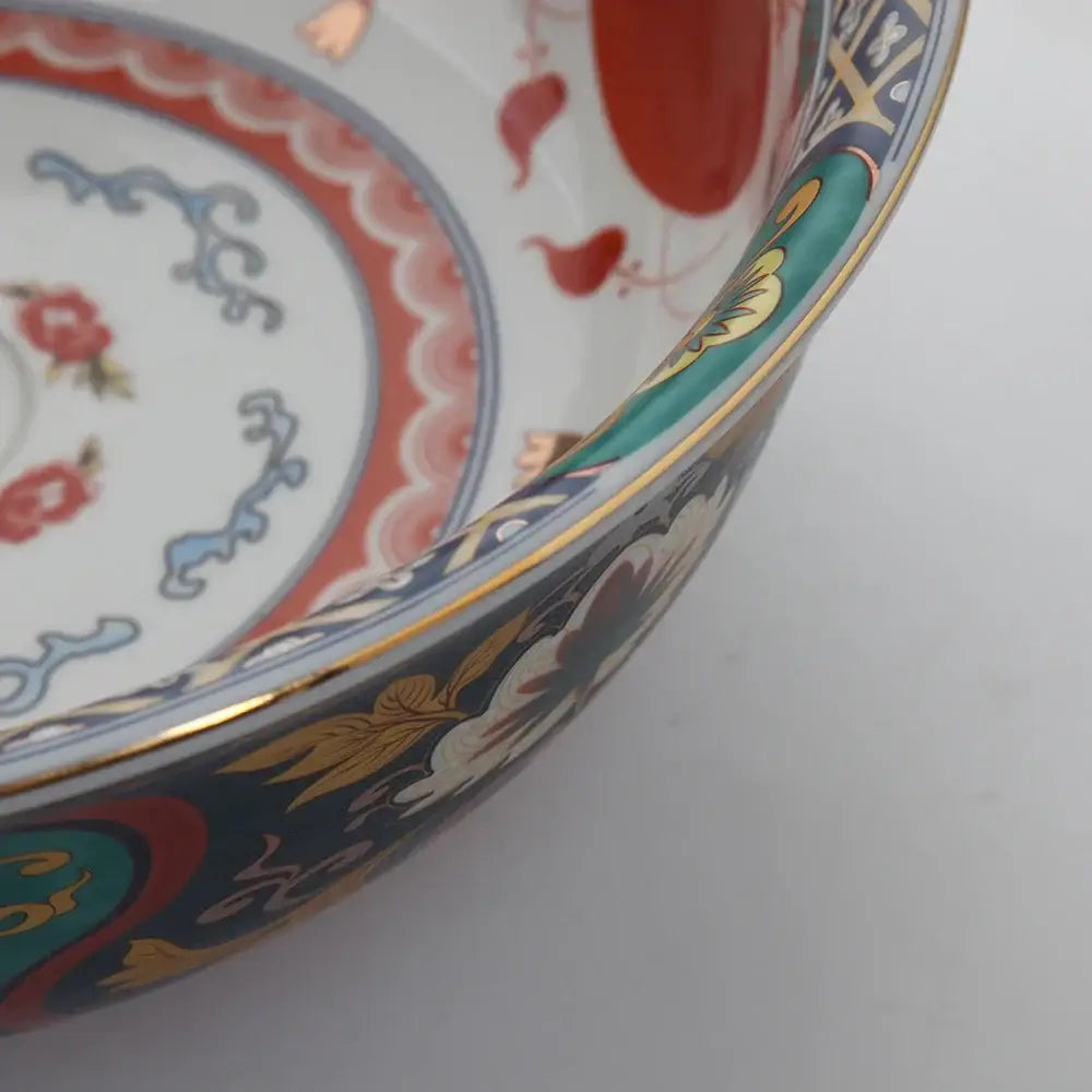 Boho retro ceramic bathroom sink with red & green floral pattern