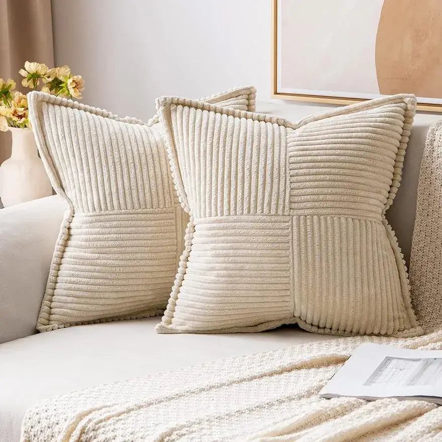 Boho striped pillow covers cream quilted living room decor