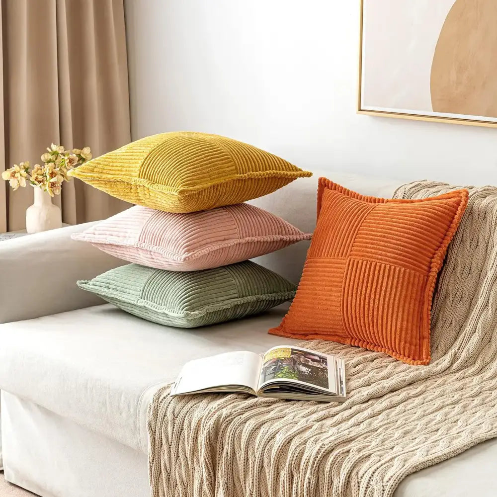 Boho striped pillow covers cream quilted living room decor