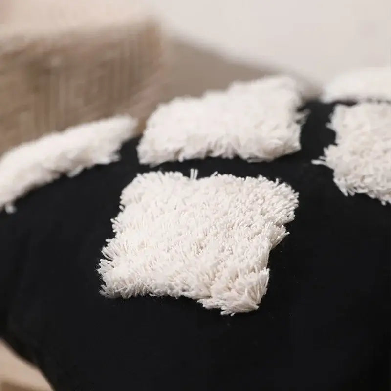 Boho tufted beige & white pillow cover living room tassel decor