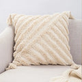 Boho tufted embroidered cushion cover grey & beige living room pillow