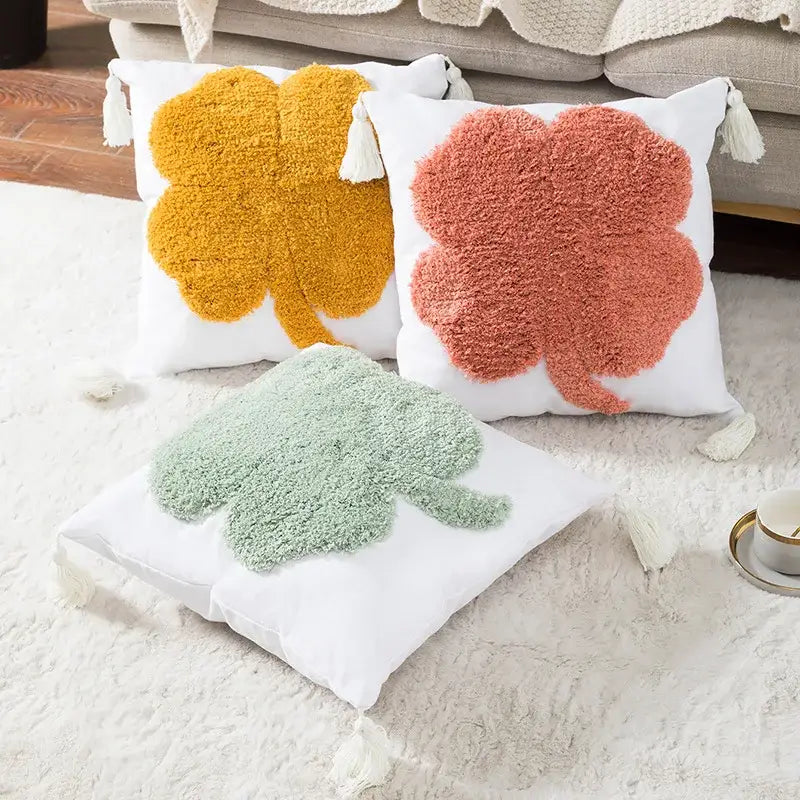 Boho tufted embroidered cushion cover grey & beige living room pillow