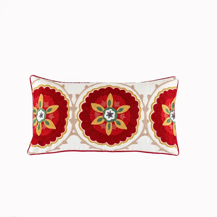 Housse de coussin lombaire brodée en alpaga style bohème vintage pour chambre à coucher