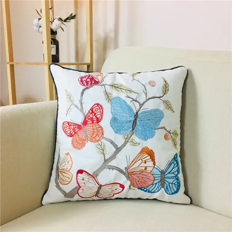 Housse de coussin lombaire brodée en alpaga style bohème vintage pour chambre à coucher