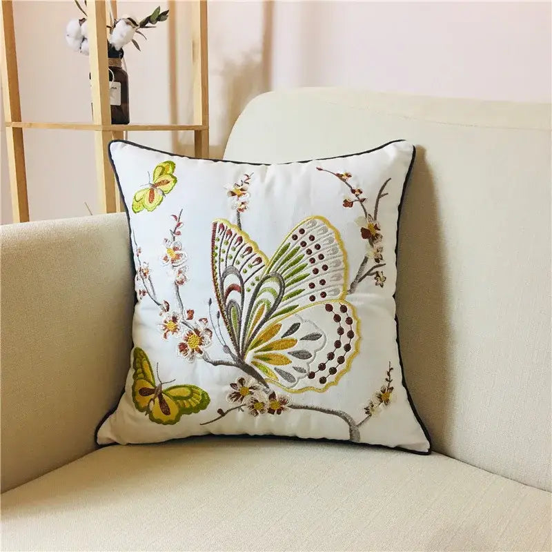 Housse de coussin lombaire brodée en alpaga style bohème vintage pour chambre à coucher
