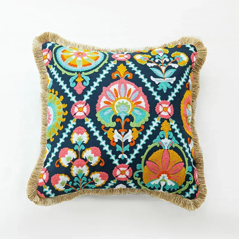 Housse de coussin lombaire brodée en alpaga style bohème vintage pour chambre à coucher