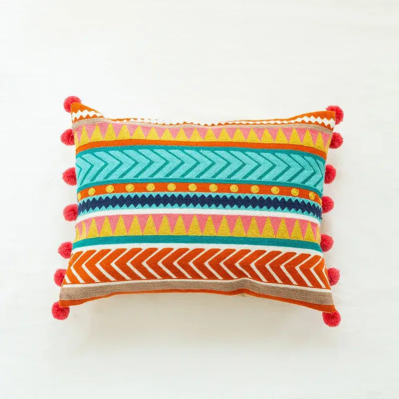 Housse de coussin lombaire brodée en alpaga style bohème vintage pour chambre à coucher
