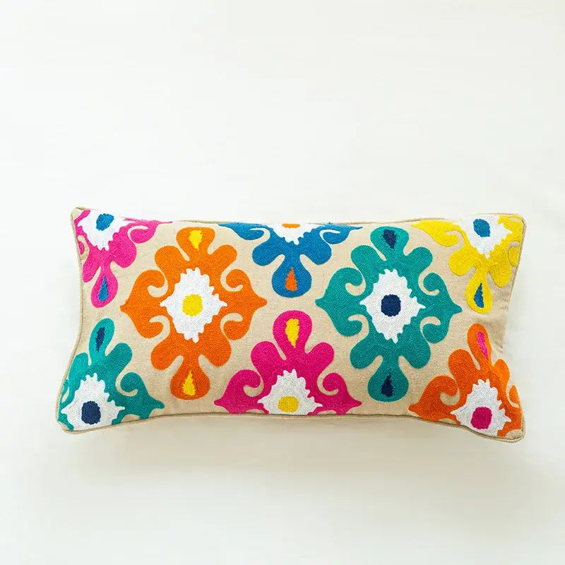 Housse de coussin lombaire brodée en alpaga style bohème vintage pour chambre à coucher