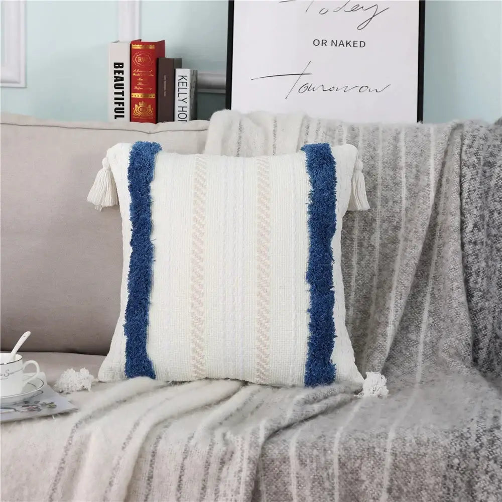 Boho woven tassel pillow case living room textured throw cushion