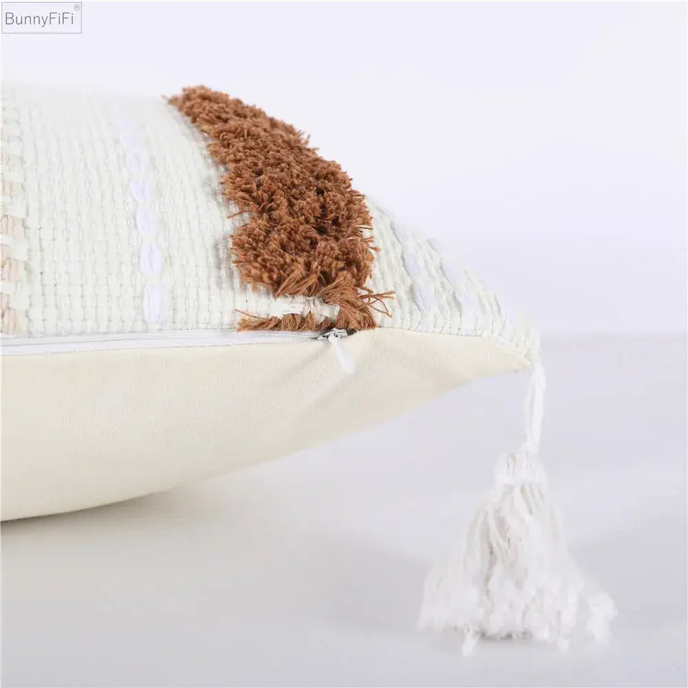 Boho woven tassel pillow case living room textured throw cushion