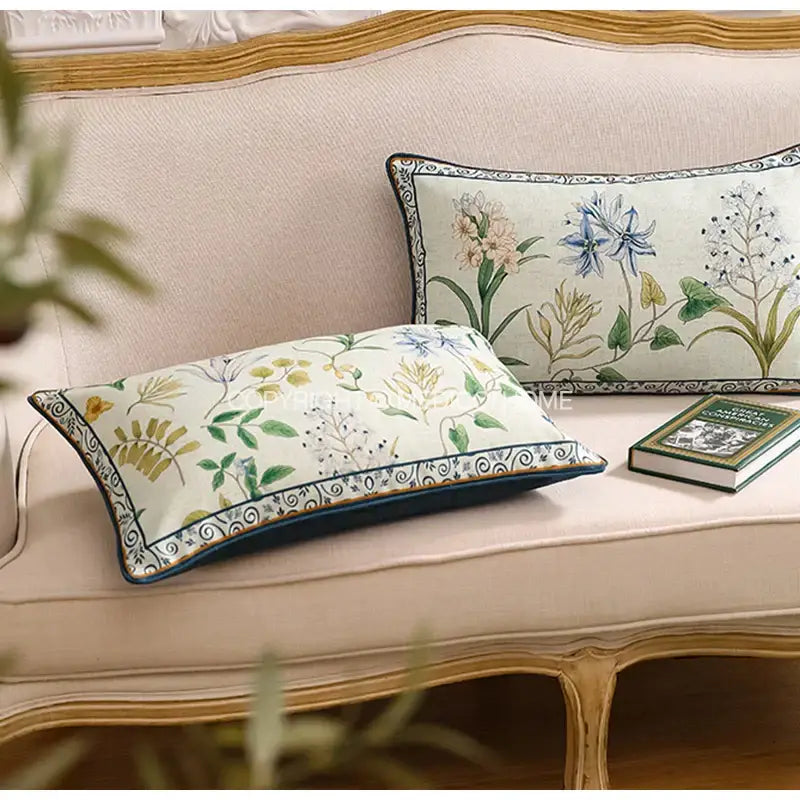 Botanical leaf watercolor linen lumbar pillowcase bedroom decor