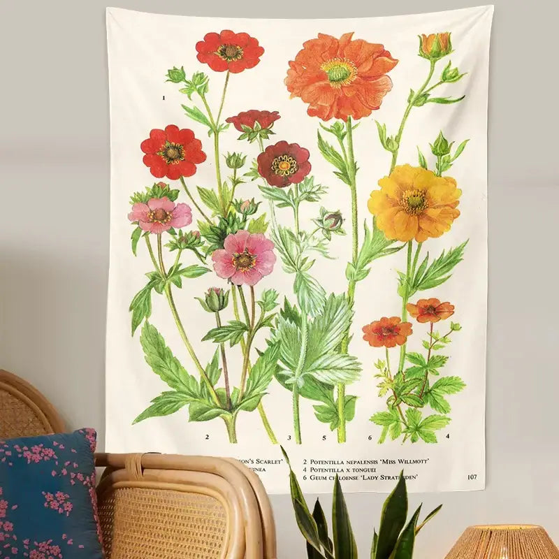 Décoration murale de chambre à coucher, tapisserie vintage de fleurs sauvages botaniques